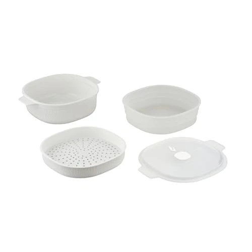 Limited-time offer: Care+Protect Microwave Vegetable Steamer With Two Trays, Large 4L, Steam Release Vent, Ideal for Steam Cooking, Serve and Store, BPA Free, Dishwasher Safe, White from 17.44 £ to 17.44 £ (save 0.00%)