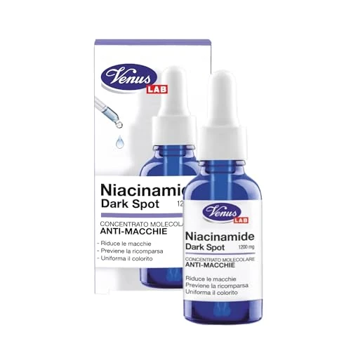 Offerta a tempo: Venus, Niacinamide Dark Spot Concentrato Molecolare Anti-Macchie, Riduce e Previene Macchie Scure, Uniforma e Illumina il Colorito della Pelle, Ideale per Viso e Mani, 30 ml - 50% da 14.90 € a 7.45 €