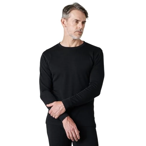 LAPASA 100% Merino Wool Men's Base Layer Top Long Sleeve Shirt Thermal Underwear Winter Sports Outdoor M29/M67 (1 Top),L,Heather Black (Lightweight)