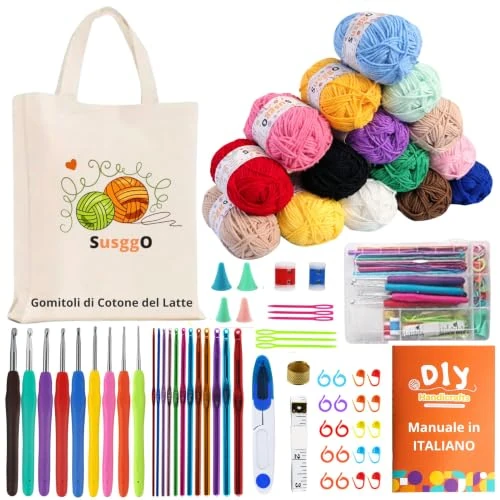 Offerta a tempo: SusggO 73 Pezzi Set Uncinetto completo Kit Uncinetto Principianti Amigurumi - 15 Gomitoli Cotone di Latte - aghi all'uncinetto - Accessori Manuale e Borsa - Uncinetto Set DIY - 0.00% da 32.95 € a 32.95 €