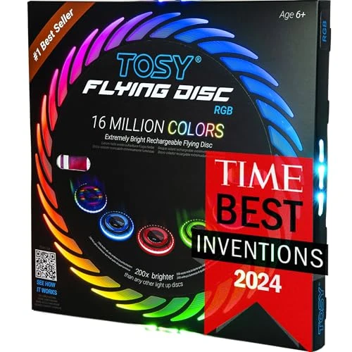 Offerta a tempo: TOSY Flying Disc – LED RGB con 16 Milioni di Colori, Super Luminoso, modalità Smart, Auto-Illuminazione, Ricaricabile, Impermeabile, Gioco Outdoor per Bambini e Adulti, 175 g - 48% da 39.99 € a 20.89 €