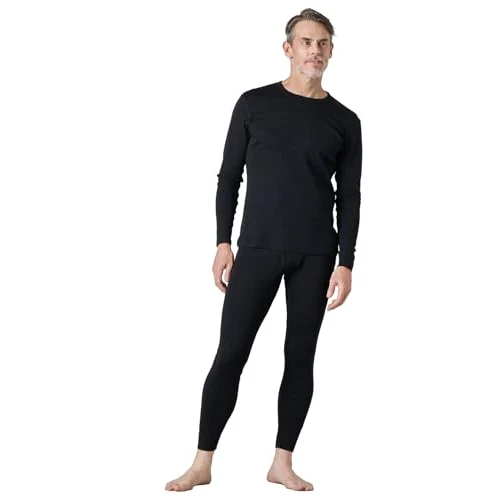 LAPASA Męski zestaw 100% wełny merynosów z długim rękawem, lekka, miękka bielizna termiczna, góra i dół (Thermoflux M31 M126), Czarny wrzosowy - lekki, L
