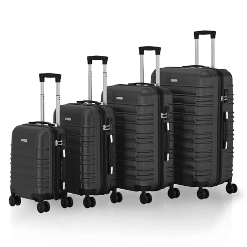 Offerta a tempo: Juskys set di valigie rigide 4 pezzi - lucchetto a combinazione, ruote silenziose a 360°, grande, manico telescopico, leggero - valigie in nero - 35% da 129.99 € a 84.99 €
