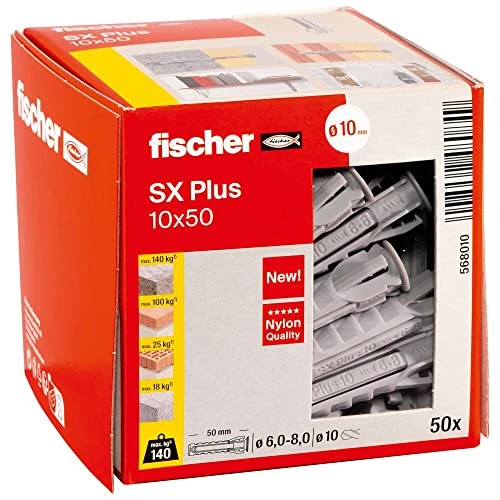 Zeitlich begrenztes Angebot: fischer Spreizdübel SX Plus 10 x 50, Schachtel mit 50 Nylondübeln, Dübel für optimalen Halt bei Befestigungen in Beton, Vollziegel, Porenbeton, Hochlochziegel uvm. von 9.70 € auf 4.69 € (52% Rabatt)