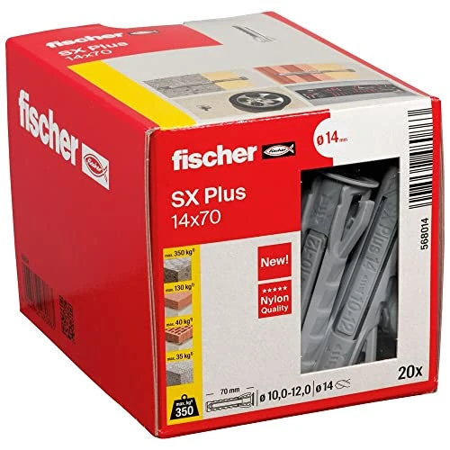 Limited-time offer: Fischer 568014 SX Plus Expansion Wall Plug, 14 mm x 70 mm, Pack of 20 from 10.92 £ to 10.92 £ (save 0.00%)