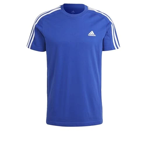 adidas Heren Essentials Single Jersey 3-Stripes Tee, Semi Lucid Blue/White, XXS Short