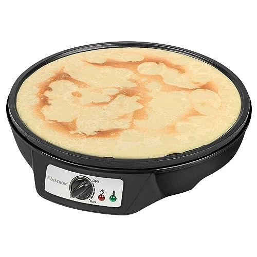 Oferta limitada: Bestron Crepera de diseño retro, Crepera electrica para crepes de Ø 30 cm, incl. esparcidor de masa y volteador de crepes, con revestimiento antiadherente, 1000 vatios, color: negro de 27.99 € a 24.99 € (ahorro 11%)