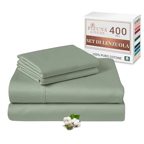 Pizuna - Juego de sábanas para cama king size de algodón 160 x 200 cm, espuma marina, 400 hilos con trama Sateen de 100% algodón de lazo largo. Juego de sábanas con 1 sábana bajera, 1 sábana encimera