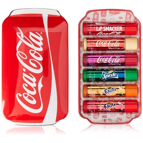 Lip Smacker, Assortiment de Baumes à Lèvres Coca Cola, Kit de Voyage, Coffret Cadeau Fille, 6 Saveurs, Coca-Cola, Coca-Cola Cerise, Coca-Cola Vanille, Sprite, Fanta, Fanta Fraise