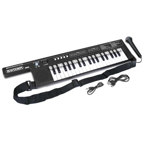 BONTEMPI - Keyrhythm Keytar électronique à 37 touches avec sangle et batterie rechargeable, 4 sons, 4 rythmes, 10 morceaux préenregistrés, fonction apprentissage, USB Type-C