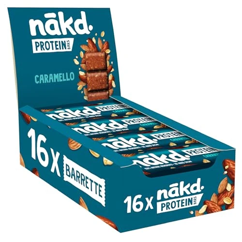 Offerta a tempo: Nākd. Protein Caramello | Barrette Proteiche | 7g di Proteine Vegetali | 100% Ingredienti Naturali | Senza Zuccheri Aggiunti | Vegan | 16 x 45g | 720g — 20% da 17,89 € a 14,25 €