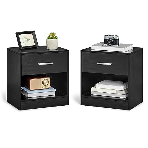 Offerta a tempo: VASAGLE Comodini, Set di 2 Tavolini con Cassetto, Maniglia, Scomparto Aperto, per Camera da Letto, Soggiorno, Nero Classico LET819T56 - 21% da 47.99 € a 38.03 €