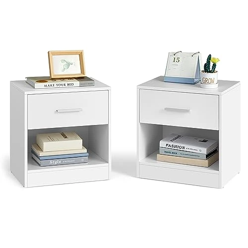 Tijdelijke aanbieding: VASAGLE Nachttafel, set van 2, bijzettafel, met lade, handvat, open vak, salontafel, voor slaapkamer, woonkamer, klassiek wit LET819T14 van 47.99 EUR naar 40.99 EUR (korting 15%)