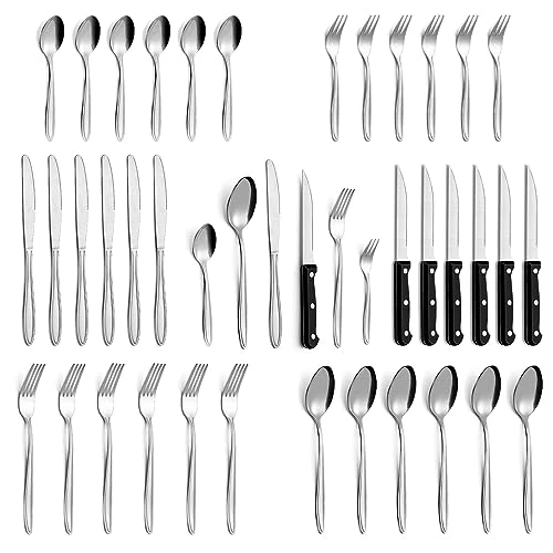 Offerta a tempo: Set Posate, Gymdin Posate Acciaio Inox 6 Persone, Posate 36 Pezzi, Set di Posate di Alta Qualità con Coltello da Bistecca, Coltello, Forchetta, Cucchiaio, Elegante Acciaio Inossidabile. - 28% da 28.99 € a 20.99 €