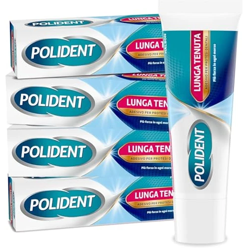 Polident Long Holding, Dental Adhesive for Dentures, Up to 12 Hours of Daily Holding, Delicate Mint Taste, Pack of 4x40 g