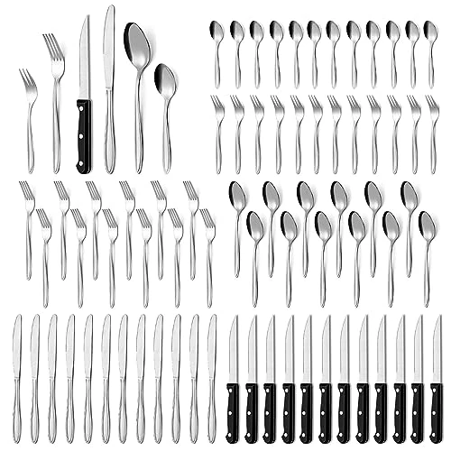 12 Person Cutlery Set, 72 Piece Stainless Steel Cutlery Set With Steak Knives