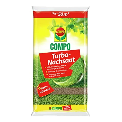 Offerta a tempo: COMPO Turbo, semi di prato, chiude in modo rapido e affidabile gli spazi vuoti nel prato, con sicurezza germinale, 1 kg, 50 m² - 0.00% da 19.99 € a 19.99 €