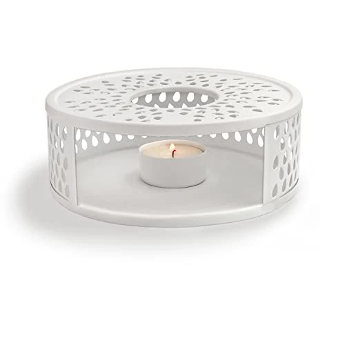 Creano White Tea Pot Warmer - Made of Stainless Steel with Tea Light Holder - Stable Does Not Rattle - Suitable for All Teapots