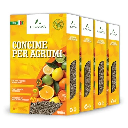 LERAVA® Zitrusdünger für alle Zitruspflanzen [Bio] - (4x800g) - Biologischer Zitruspflanzendünger - Citrus dünger für Zitronenbaum, Orangen, Limetten, Olivenbaum, Kumquat und mediterrane Pflanzen