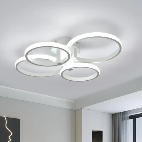 Modern LED Ceiling Light, Round Ceiling Lamp, 5400LM 48 W, Interior Lighting Fixtures Ceiling Light Acrylic Metal for Living Room, Bedroom, Kitchen, Dining Room, 6500K Cool White Light
