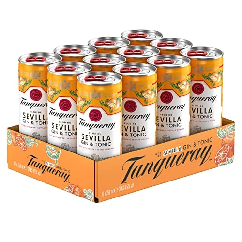 Offerta a tempo: Tanqueray Sevilla - Premix Gin & Tonic, Pack di 12 Lattine da 250 ml - 36% da 28.80 € a 18.56 €