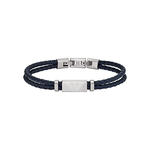 Emporio Armani bracelet pour homme en acier inoxydable ou en cuir avec fermoir à maillons, Noir foncé