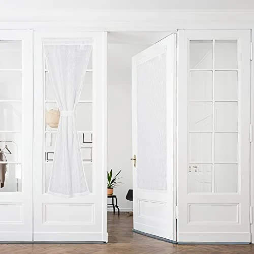 PONY DANCE Glass Curtains for Windows Door – 2 Pieces 60 x 240 cm Curtains with Pocket White Semi-Transparent Linen Effect Living Room Modern Roman Blinds