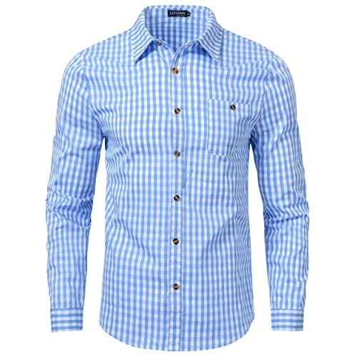 Limited-time offer: LUYANA Checked long-sleeved shirt Oktoberfest casual shirt traditional shirt with 100% cotton, lightblue, 3XL from 25.99 £ to 25.99 £ (save 0.00%)