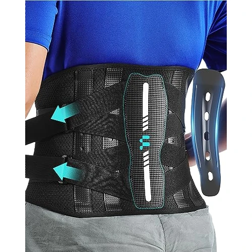 Fitomo Opaska lędźwiowa z uchwytem ergonomicznym i szynami z włókna węglowego, tkanina z siatki Ultra Elastyczna opaska lędźwiowa kobiety mężczyźni do pracy, kulszowa, pozycja