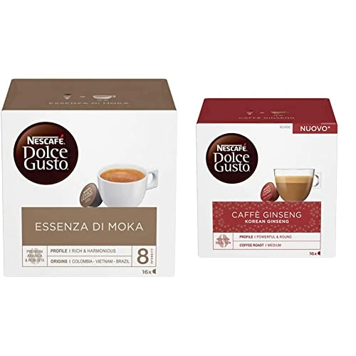 NESCAFÉ DOLCE GUSTO Essenza di Moka Caffè Espresso, 6 Confezioni da 16 capsule (96 capsule) & Ginseng Caffè, 6 Confezioni da 16 capsule (96 capsule)