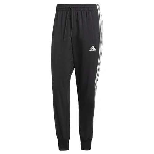 adidas Hombre Essentials Fleece 3-Stripes Tapered Cuff Pants, Black / White, 3XL