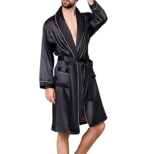 Offerta a tempo: YOUTHUP Pigiama a Vestaglia da Uomo Morbido Liscio e Leggero con Cintura Collo a Scialle Pigiama a Bavero - 67% da 29.99 € a 9.99 €