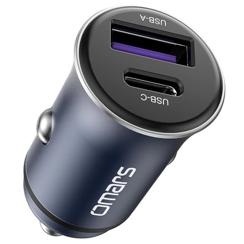 Omars Chargeur de Voiture USB [USB C 35W+USB A 18W] 5A Chargeur de Voiture avec Charge Rapide et Anneau de Traction pour iPhone12 Pro Max Mini Samsung S21 Huawei LG iPad Airpods