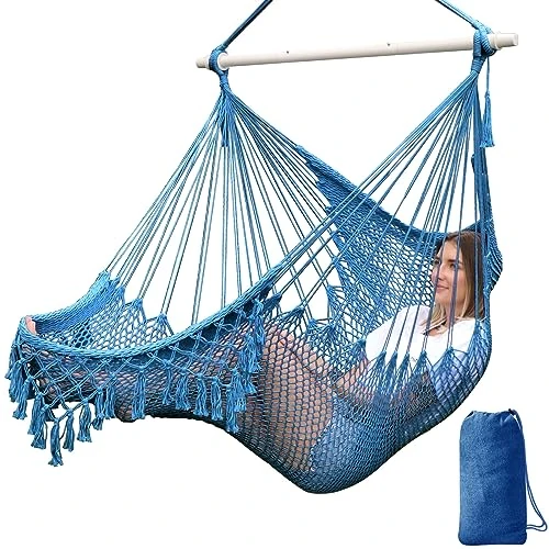 Chihee Hängematte Stuhl - Super Große Hängesessel aus Weich Gesponnener Baumwolle, Hartholz Spreizstange, Wide Seat Lace Swing für Innen und Außen, Garten, Hof, Thema Dekoration