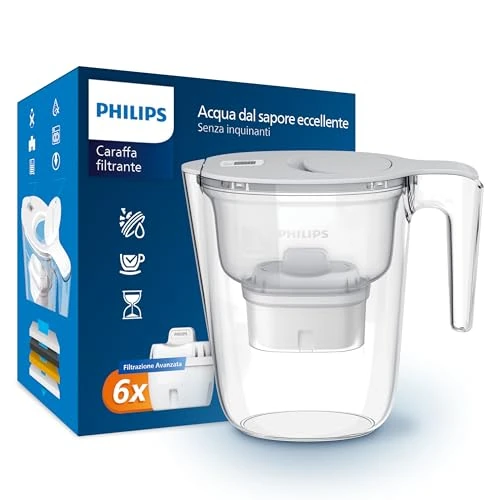 Philips, Filtr do Karafki, 6 wymiennych Wkładów Filtrujących Micro X-Clean, Szybki Przepływ, Biały, 2,6 l, Elektroniczny Timer