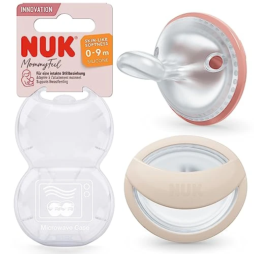 NUK MommyFeel succhietto | 0-9 mesi | Succhietti ideali per accompagnare l'allattamento | Silicone senza BPA | Cipria e sabbia | 2 pezzi