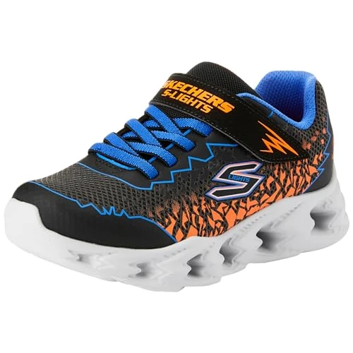 Skechers Unisex Kinder Vortex 2.0 Zorento Sneaker, Black Synthetic Blue Orange Trim, 34 EU