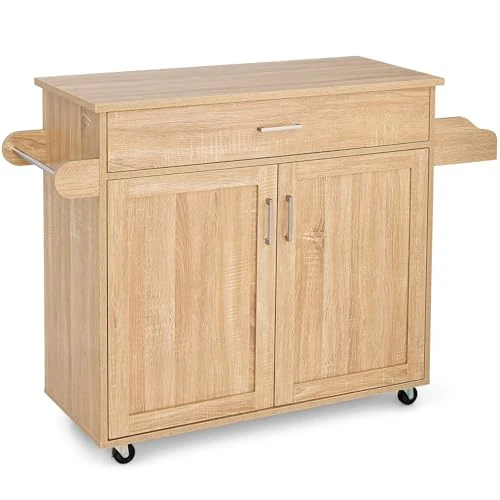 Offerta a tempo: RELAX4LIFE Carrello da Cucina con Ruote di Gomma Silenziosi, Piano per Microonde, Porta-Asciugamani, Portaspezie, Casetto, Armadietto a 2 Ante (Naturale, 116x40x85cm) - 20% da 142.99 € a 113.99 €