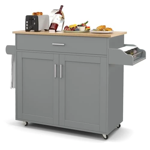 Offerta a tempo: RELAX4LIFE Carrello da Cucina con Ruote di Gomma Silenziosi, Piano per Microonde, Porta-Asciugamani, Portaspezie, Casetto, Armadietto a 2 Ante (Grigio, 116x40x85cm) - 20% da 142.99 € a 113.99 €