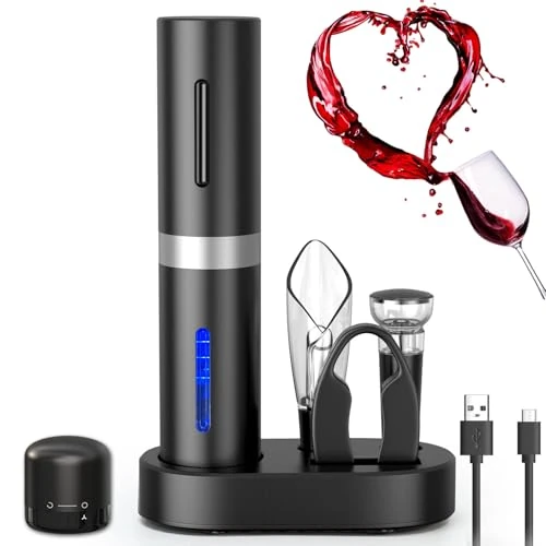 Oferta limitada: ZOYIDOUX Abridor de vino eléctrico recargable 7 en 1 Juego de regalo,Sacacorchos eléctrico con base de Carga,Cortador,Tapón de vacío de silicona,Tapón para vino,Vertedor,Línea USB de 29.95 EUR a 23.98 EUR (ahorro 20%)