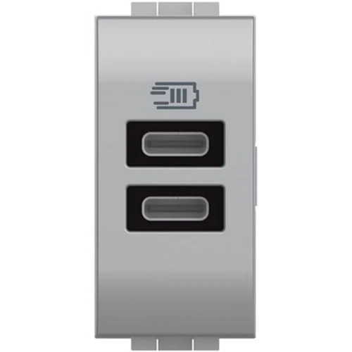 Bticino NT4191CC Caricatore USB con due ingressi di tipo C, da installare nella placca Livinglight,per ricaricare un dispositivo elettronico fino a 15W o due dispositivi in simultanea, 1 posto, tech