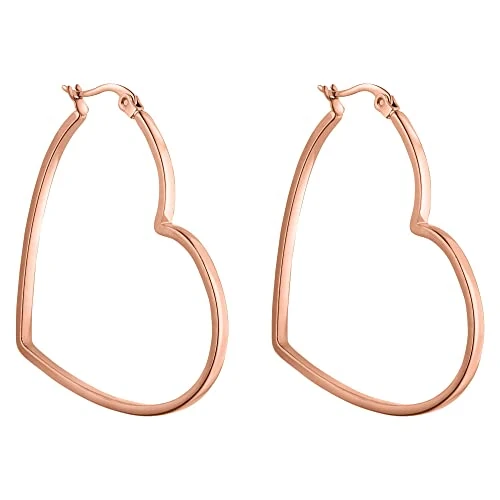 PURELEI Boucles d’oreilles créoles femme cœur acier inoxydable – Créoles résistantes à l’eau, anti-allergène, style élégant 44,5 x 42 mm, bijoux féminins tendance
