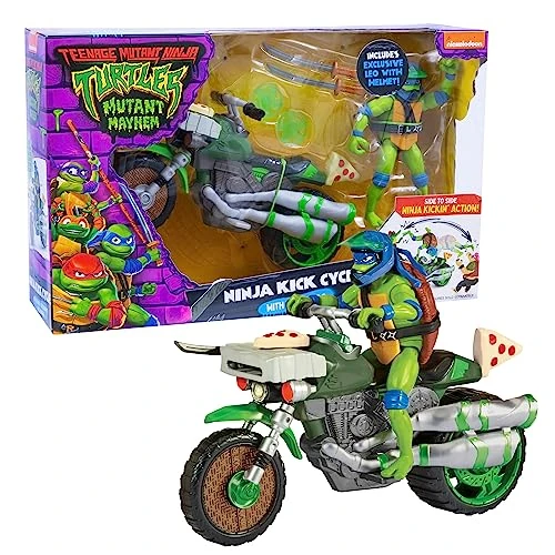Giochi Preziosi, Tartarughe Ninja 2023 Caos Mutante, Moto con Funzione Combattimento E Personaggio Leonardo Incluso, Compatibile Con Tutti I Personaggi Base, Per Bambini a Partire DaI 4 Anni