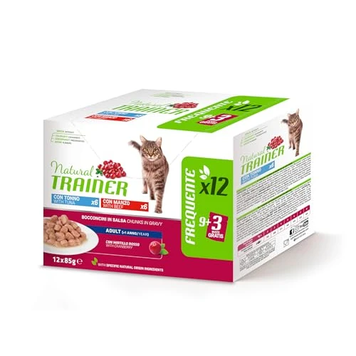 Natural Trainer Adult Cat Wet Food Multipack, Tuna and Beef, 12 x 85 g