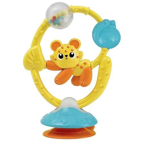 Chicco Hochstuhl-Spielzeug Dschungelfreund 2in1, Hochstuhl-Rasselspiel mit Saugnapf, mit manuellen und taktilen Aktivitäten, 6-18 Monate