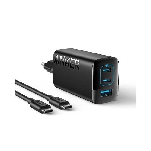 Anker Cargador USB C Carga Rapida 67 W, Cargador iPhone Carga rápida con PIQ 3.0, Compacto y con 3 Puertos para iPhone17/16/15, MacBook Pro, iPad, Galaxy, Pixel y más (Cable USB C de 1,5m Incluido)
