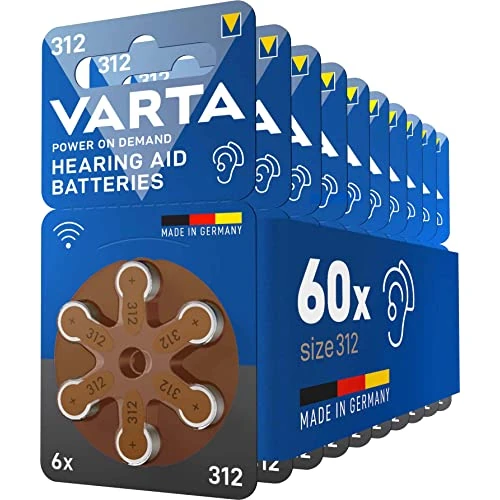 Offerta a tempo: VARTA Pile per apparecchi acustici Typ 312 marrone, Confezione scorta da 60 - 49% da 19.99 € a 10.15 €