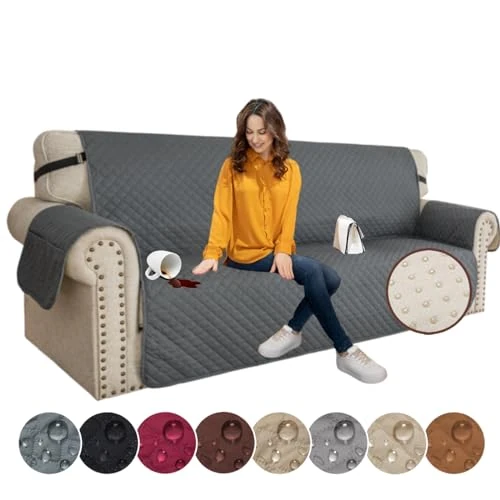 Offerta a tempo: XINEAGE Copridivano 3 Posti, Impermeabile Copridivano Reversibile, Copri Divano Trapuntato con Tasche Laterali, Copridivani Moderno per Cani e Gatti, Grigio Scuro - 33% da 34.99 € a 23.40 €