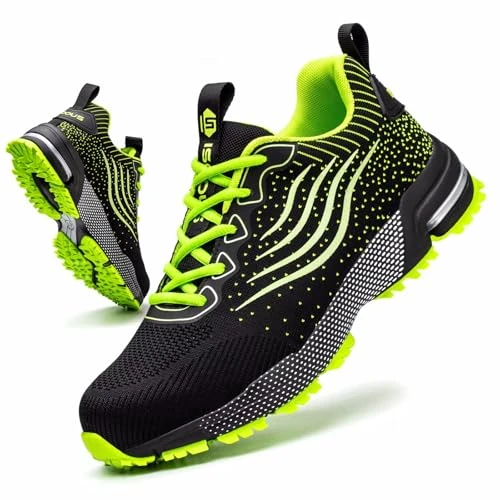 Offerta a tempo: Scarpe Antinfortunistiche Uomo Scarpe da Lavoro Donna Leggere con Punta in Acciaio Traspiranti Scarpe Sicurezza Comode Antiscivolo Sneaker Industriali Verde 44 - 19% da 49.99 € a 40.37 €