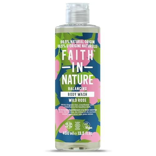 Faith In Nature Gel de ducha natural de rosa silvestre, equilibrado, vegano y libre de experimentos con animales, sin SLS ni parabenos, 400 ml
